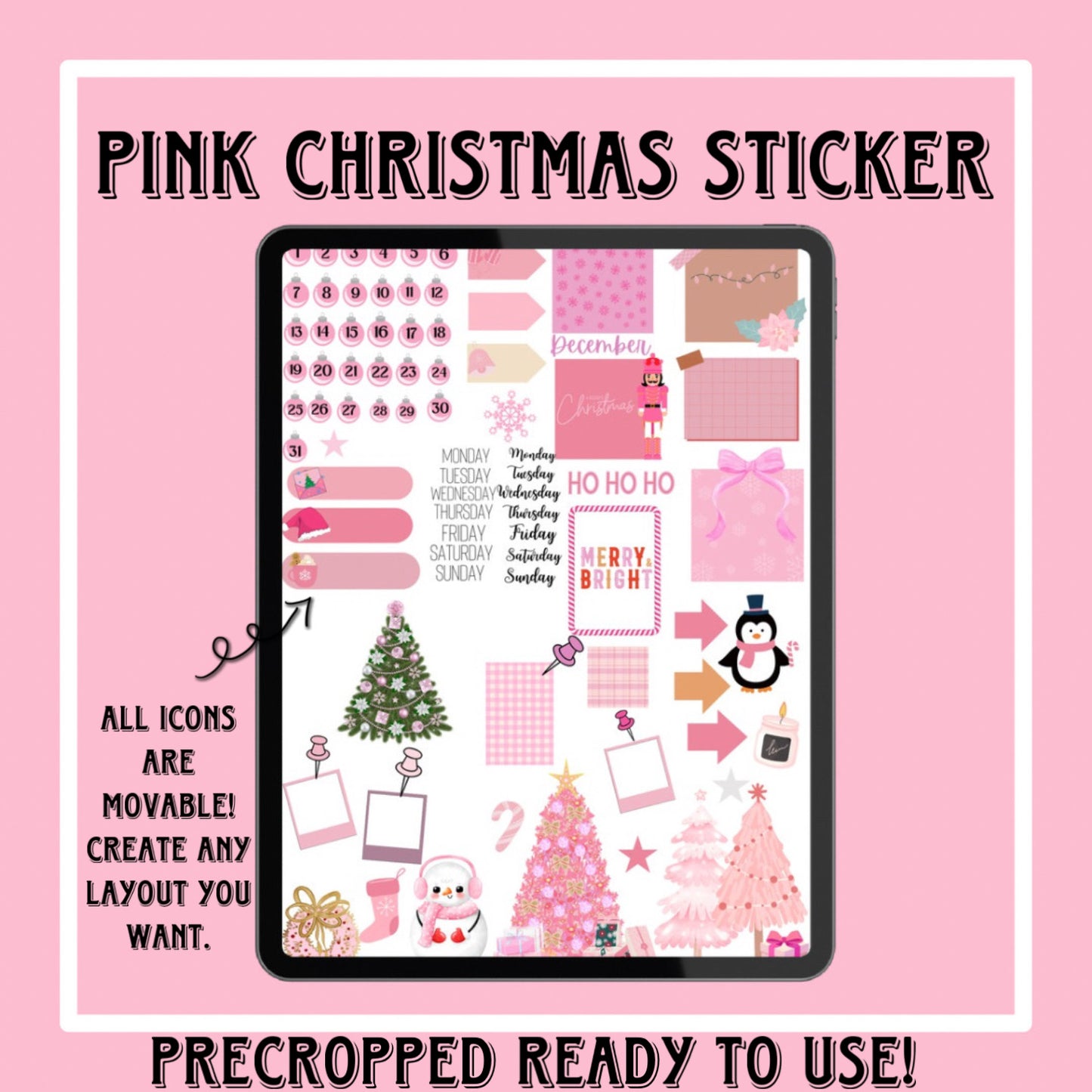 Pink Christmas sticker set