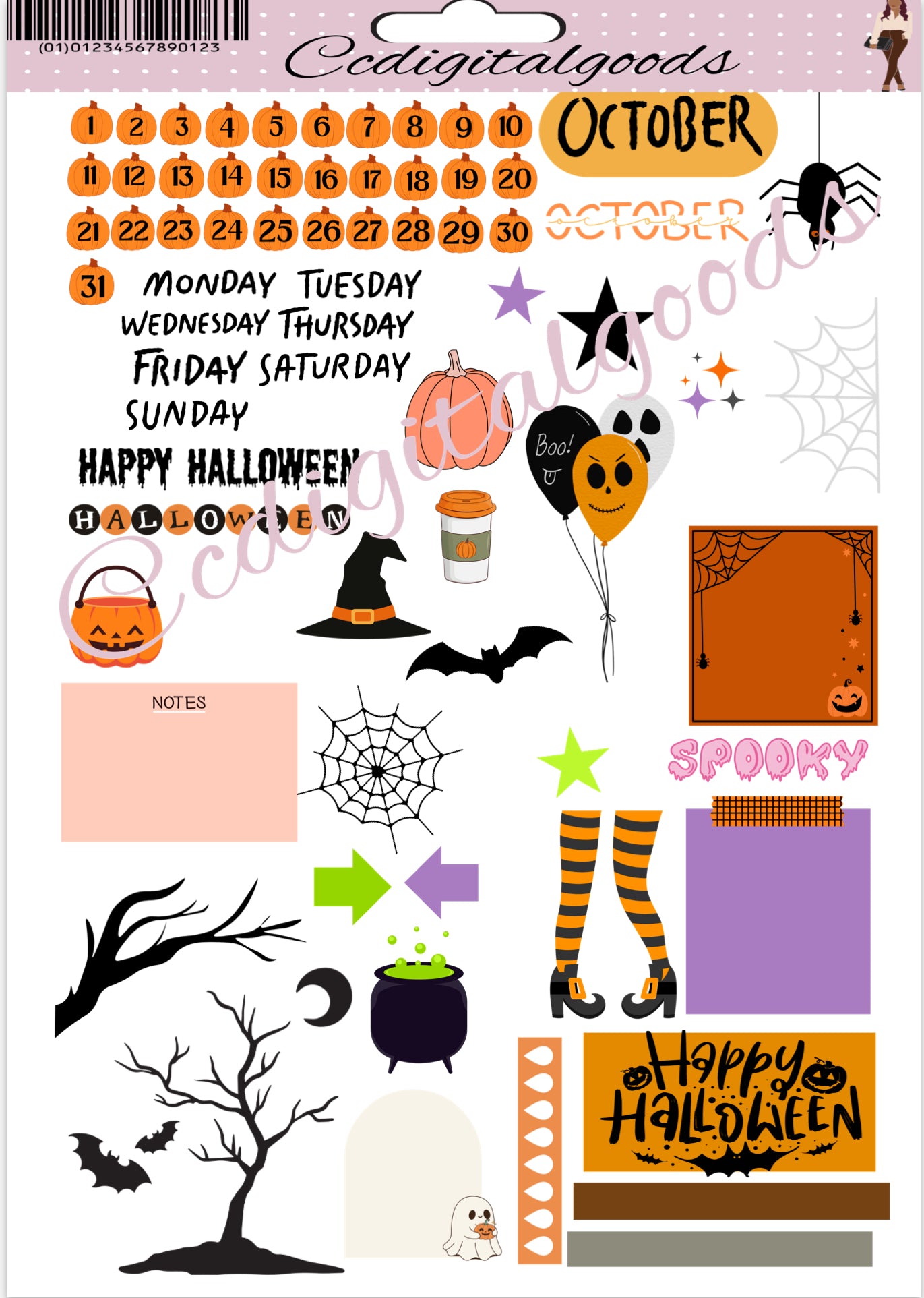 October Halloween Digital Planner Stickers