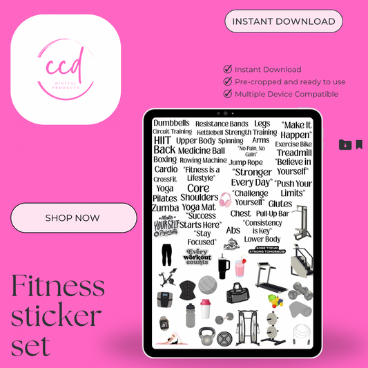 Fitness Digital Sticker Set for GoodNotes & Notability | Gym Planner Stickers | Workout Motivation Bundle