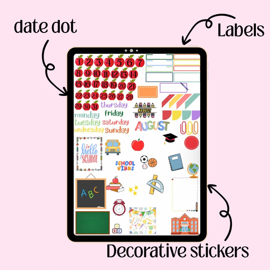Back to School Digital Planner Stickers – Labels, Quotes & Art Pack