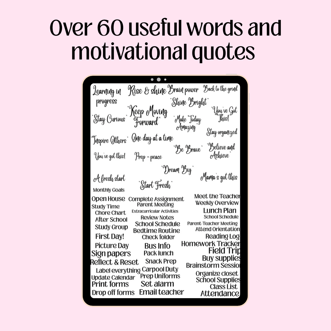 Back to School Digital Planner Stickers – Labels, Quotes & Art Pack