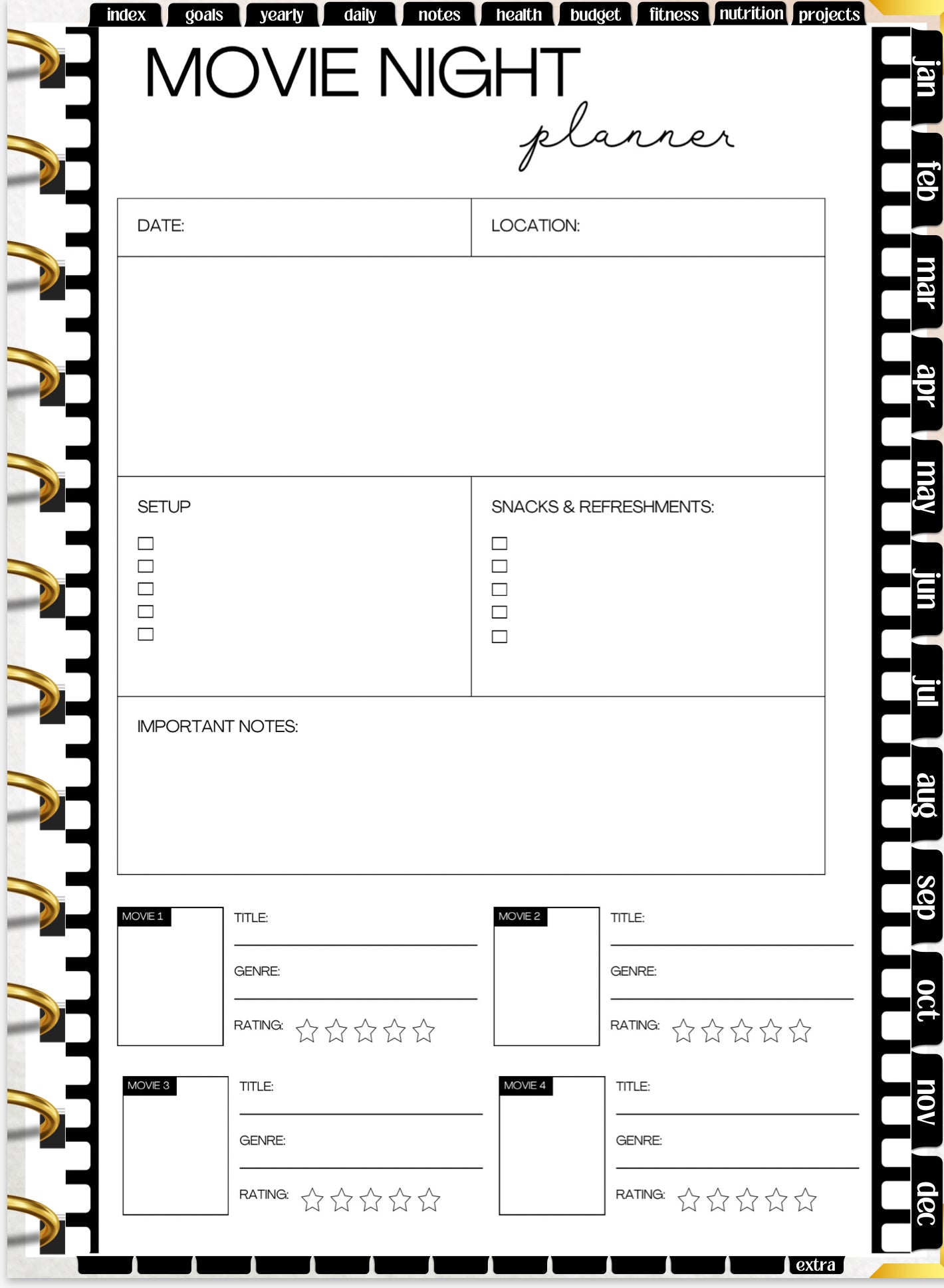 Movie Night Planner Template 🎬🍿