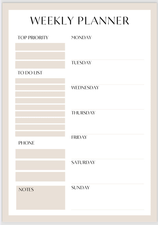 Free weekly digital planner template