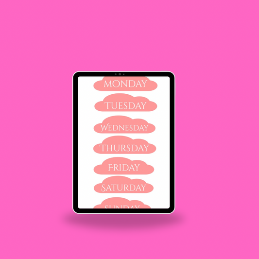 Minimal Pink Cloud Day Stickers for Digital Planners