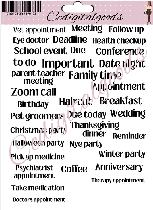 Appointment and event word stickers